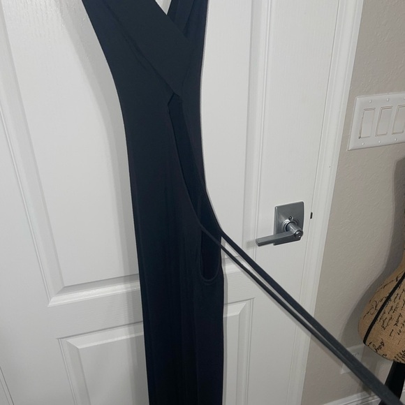 SITA Black Criss Cross Backless Maxi Dress Modal Spandex Tie Accent Medium - Picture 8 of 11